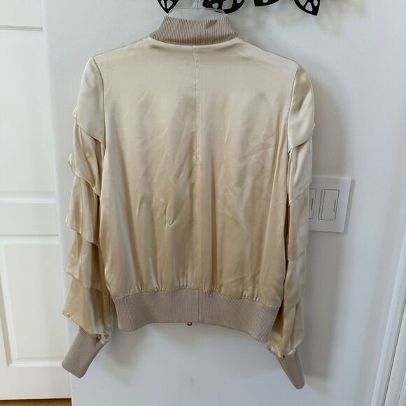 Haute Silk Cream Bomber Jacket with Ruffle Sleeves 4 NWT - Picture 12 of 16